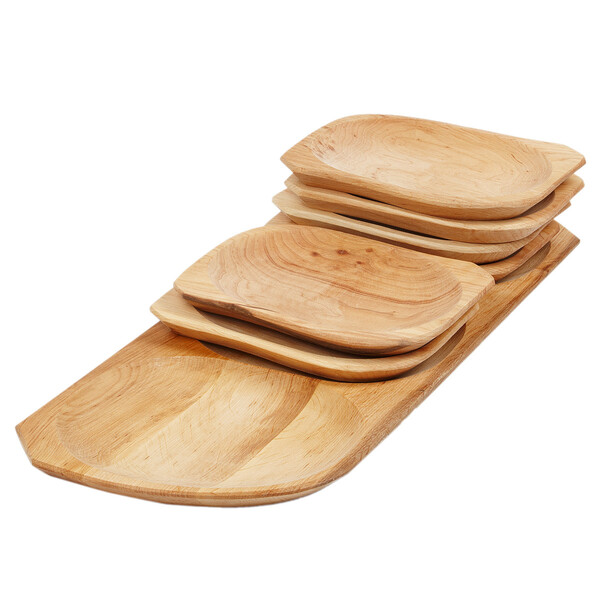 Servierplatte aus Holz mit 6 Holzteller Holzschalen