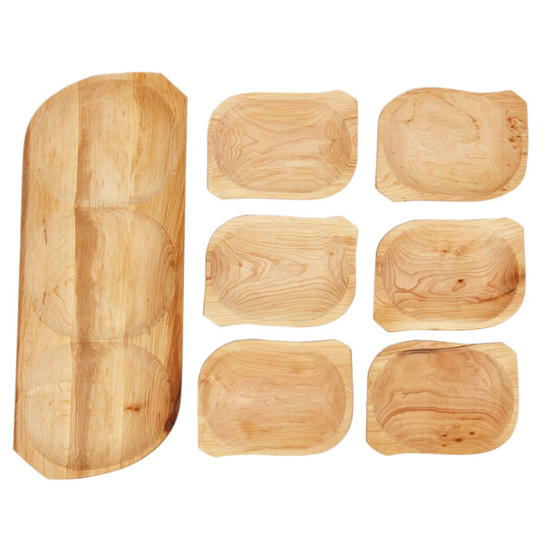 Servierplatte aus Holz mit 6 Holzteller Holzschalen