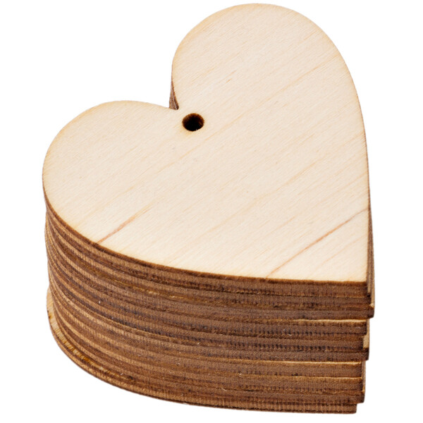 Herzen aus Holz 10 Stück 4 x 4 cm mit Loch