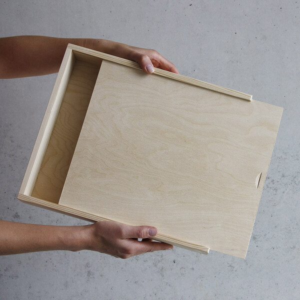 Bilderbox aus Holz 4 Liter Schiebe-Deckel Kiste 28 x 33 cm