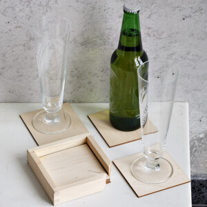 Glasuntersetzer aus Holz 7-teilig, mit Spenderbox