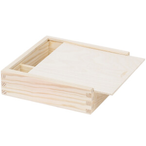 Holzkiste mit Schiebedeckel und 2 Fächern, 18 × 18 × 5 cm