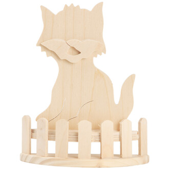 Katze mit Zaun 3,5 x 11,5 cm aus Holz Holzfigur