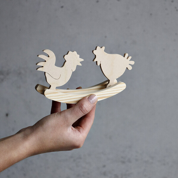 Schaukel Hahn und Henne 15  x 8 cm aus Holz