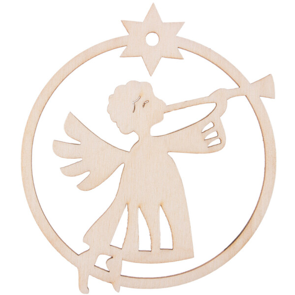 Engel mit Trompete 9 x 8 cm Holzweihnachtskugel