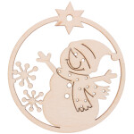 Schneemann Holz Weihnachtsbaumkugel 9 x 8 cm