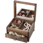 Schmuckkiste mit Spiegel und Schublade in Eiche Dunkel 18 x 15 x 11 cm