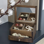 Schmuckkiste mit Spiegel und Schublade in Eiche Dunkel 18 x 15 x 11 cm