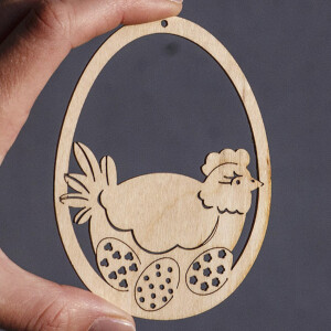 Osterei mit Huhn 10 x 7 cm, Osterstraußanhänger