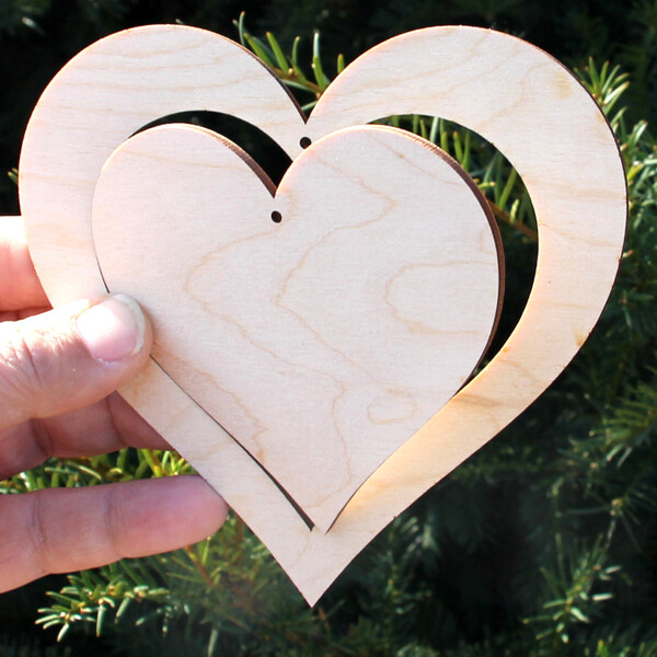 Herz in Herz aus Holz 2-er-Set