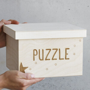 Holz Puzzlekiste 6 Liter Spielzeugkiste Deckel unbehandelt