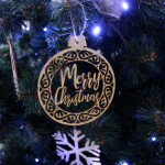 Kugel für den Weihnachtsbaum aus Holz, Merry Christmas