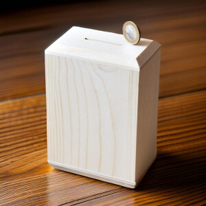 Sparbüchse Spardose 13 cm hoch aus Holz die Kinder Einwurfkiste