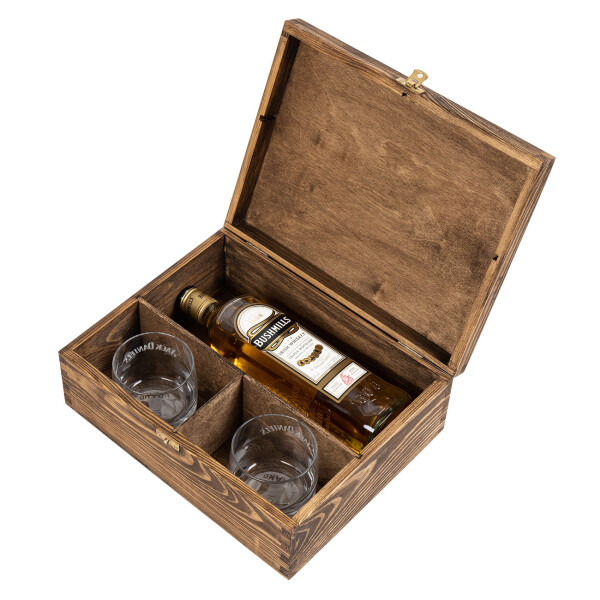 Geschenkkiste Eiche Dunkel für Flasche und Gläser
