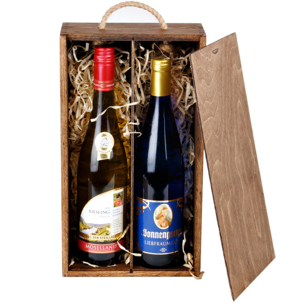 Geschenkschachtel aus Holz für 2 Flaschen in Eiche Dunkel