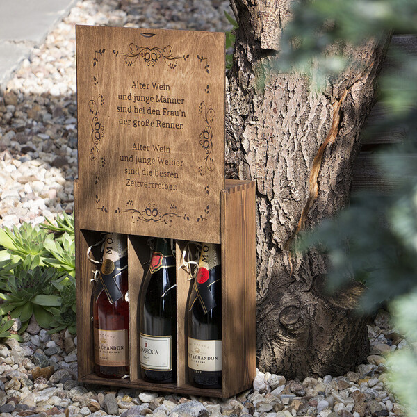 Geschenkkiste fr drei Weinflaschen in Eiche dunkel