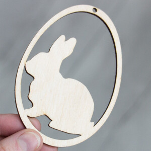 Holzei mit Osterhase 7 x10 cm, Osterdekoration
