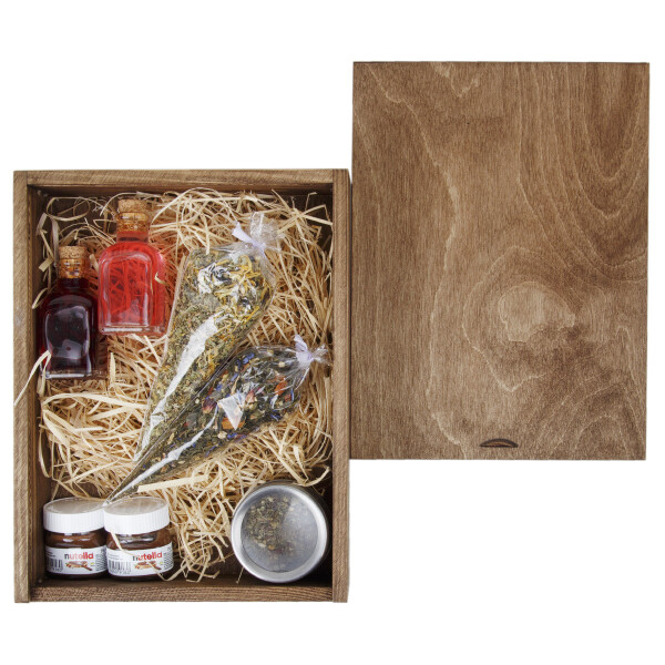 Holz Geschenkkiste Fotobox Eiche Dunkel Sammelbox 2,4 Liter Holzkiste 21 x 28 x 6 cm